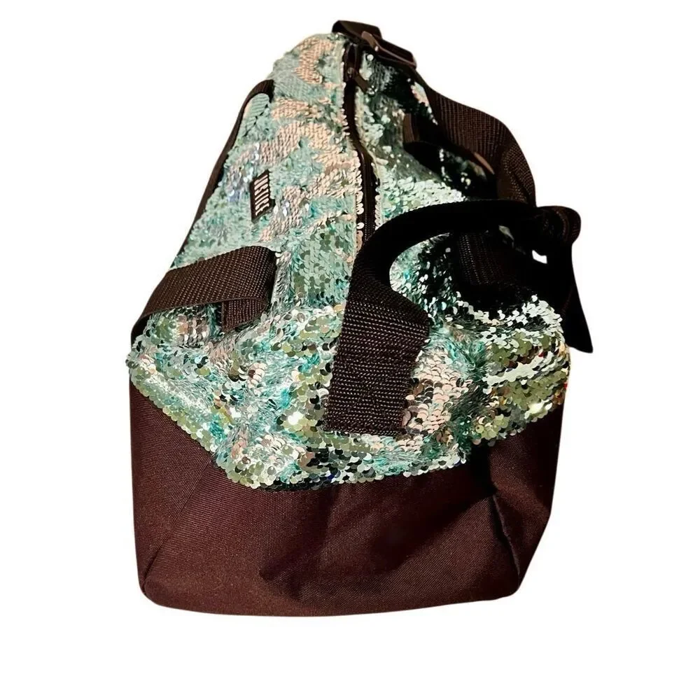 Justice Sequin Shimmer Girls Dance Duffel Bag Shoulder Strap Silver Aqua Black